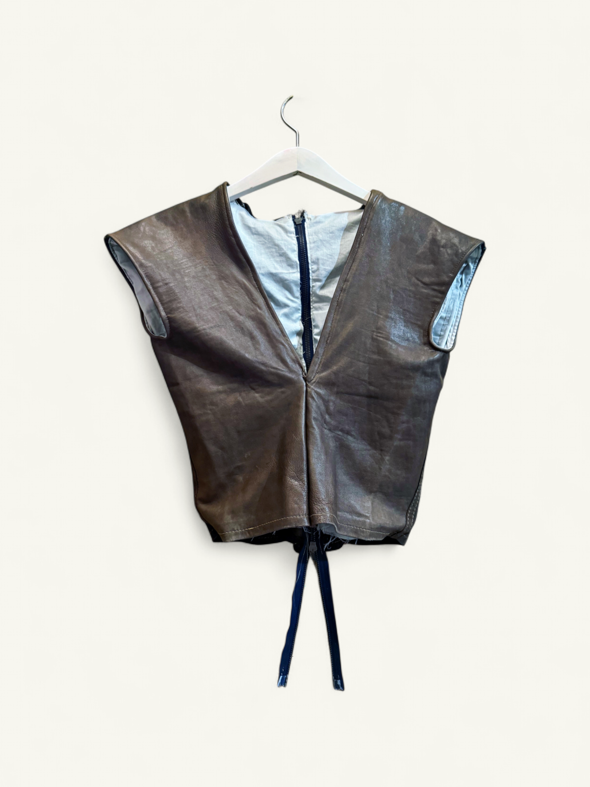Brown zip vest with tie hem