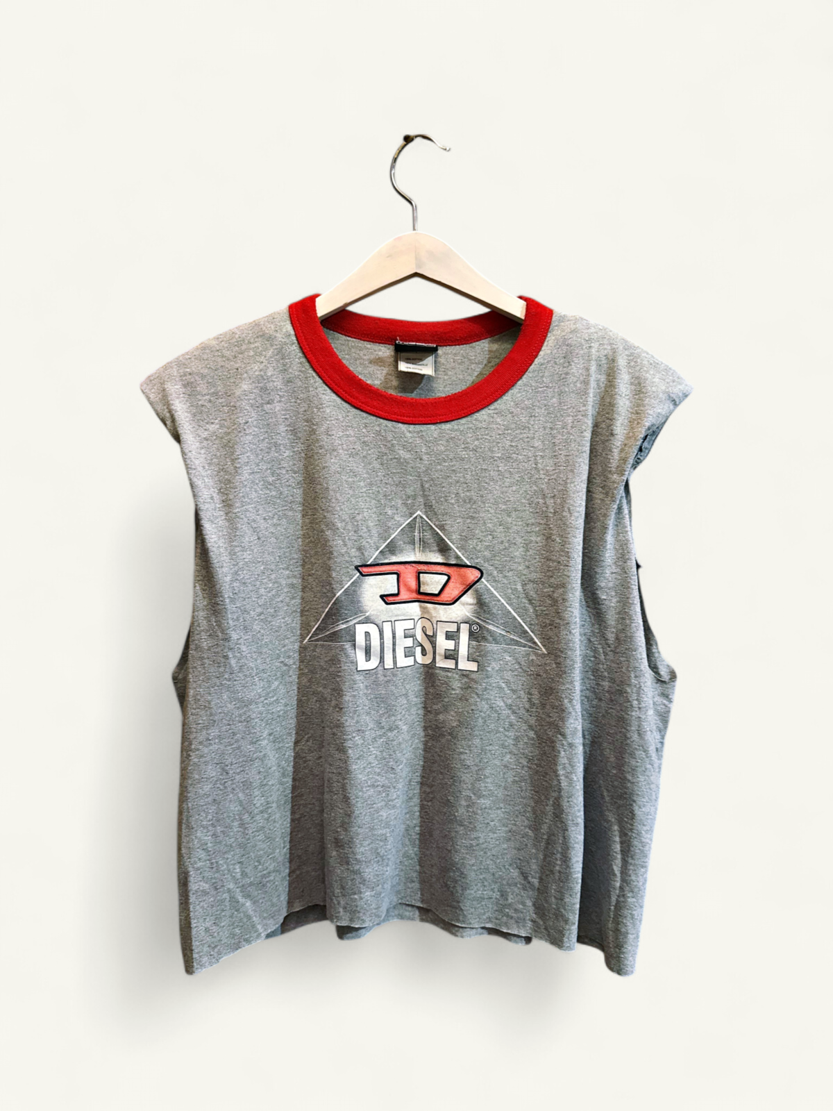 Grey ringer crop top with shoulder pads