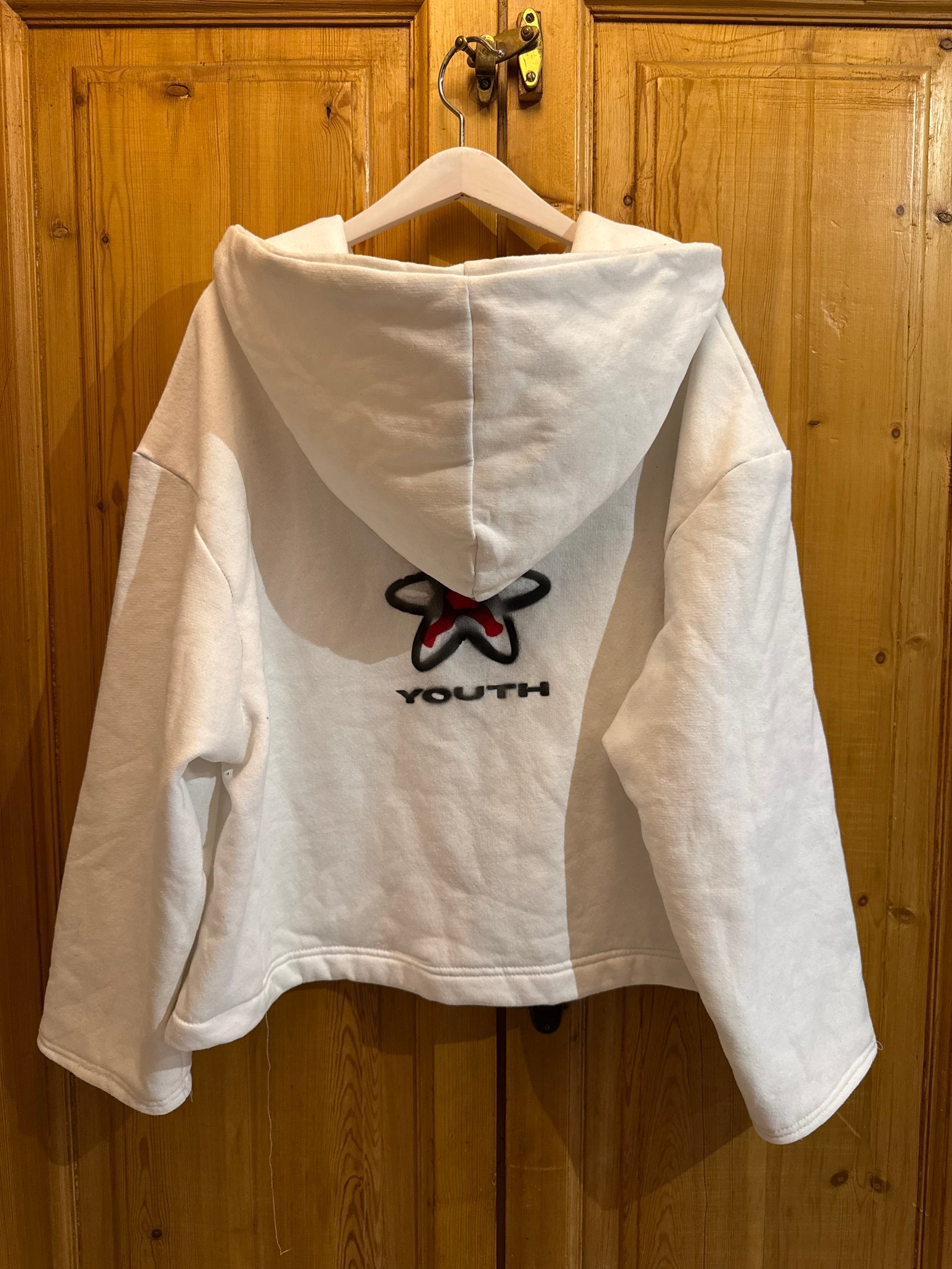 Cream cropped hoodie, VIKTRA graffiti print