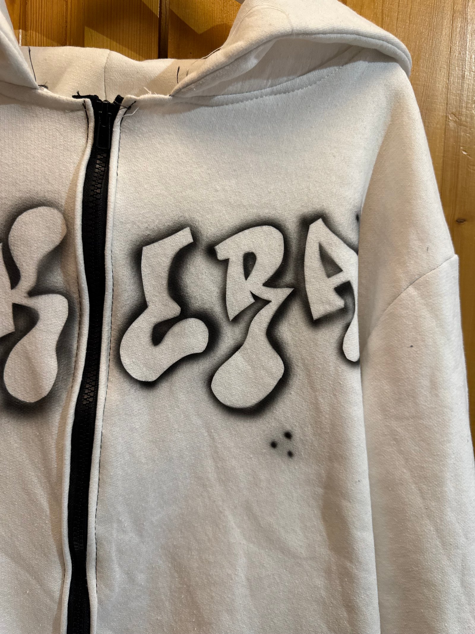 Cream cropped hoodie, VIKTRA graffiti print