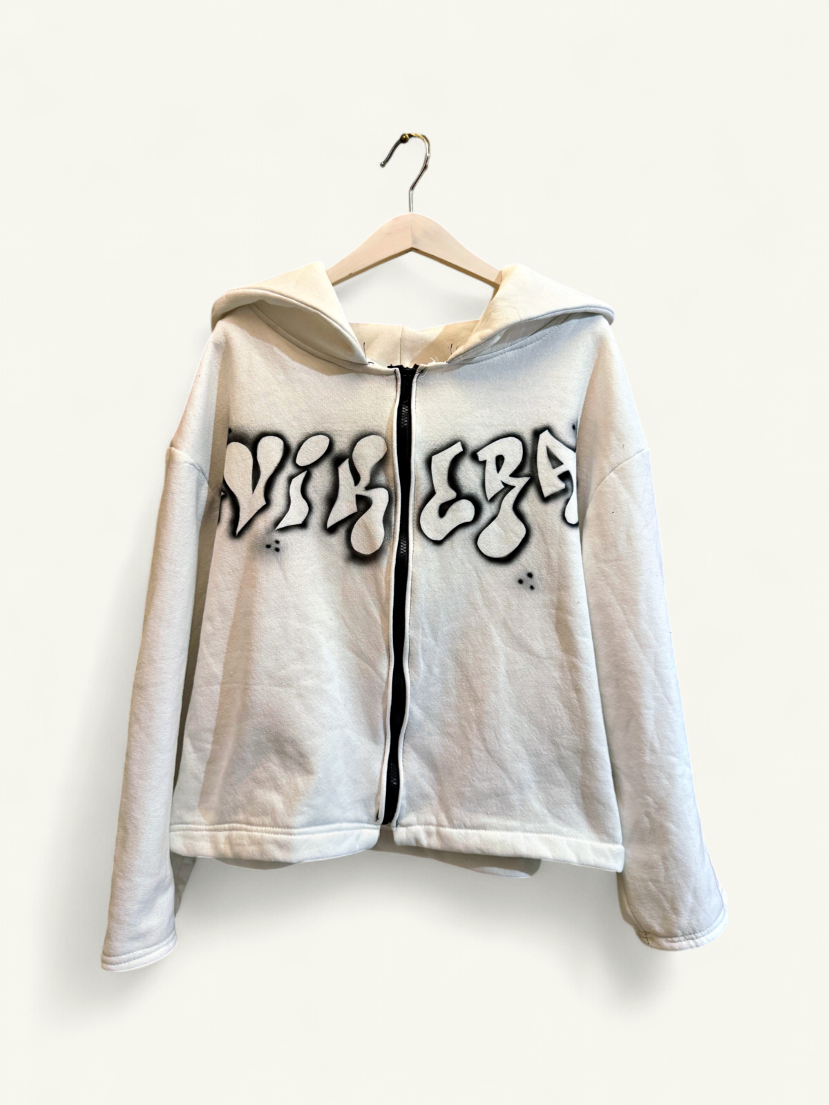 Cream cropped hoodie, VIKTRA graffiti print